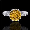 Image 2 : 2.2 CTW Intense Fancy Yellow Diamond Engagement Art Deco Ring 18K White Gold - REF-336W4F - 38092