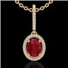 Image 1 : 2 CTW Ruby & Micro Pave VS/SI Diamond Necklace Solitaire Halo 18K Yellow Gold - REF-64Y2K - 20668