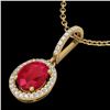 Image 2 : 2 CTW Ruby & Micro Pave VS/SI Diamond Necklace Solitaire Halo 18K Yellow Gold - REF-64Y2K - 20668