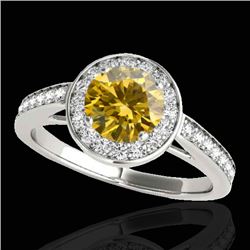 1.45 CTW Certified Si/I Fancy Intense Yellow Diamond Solitaire Halo Ring 10K White Gold - REF-209X3T