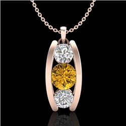 1.07 CTW Intense Fancy Yellow Diamond Art Deco Stud Necklace 18K Rose Gold - REF-136A4X - 37778