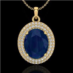 4.50 CTW Sapphire & Micro Pave VS/SI Diamond Necklace 18K Yellow Gold - REF-120M9H - 20574