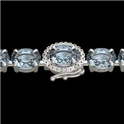 26 CTW Aquamarine & VS/SI Diamond Tennis Micro Halo Bracelet 14K White Gold - REF-285N3Y - 23415