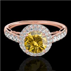 1.65 CTW Certified Si/I Fancy Intense Yellow Diamond Solitaire Halo Ring 10K Rose Gold - REF-178K2W 