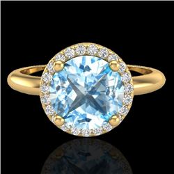 2.70 CTW Sky Blue Topaz & Micro VS/SI Diamond Ring Designer Halo 18K Yellow Gold - REF-58W9F - 23216