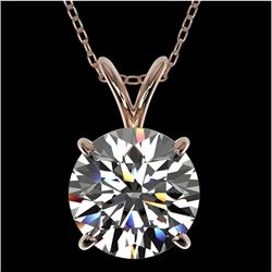 2 CTW Certified H-SI/I Quality Diamond Solitaire Necklace 10K Rose Gold - REF-585F2N - 33231