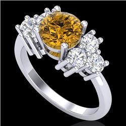 2.1 CTW Intense Fancy Yellow Diamond Solitaire Classic Ring 18K White Gold - REF-290H9A - 37609