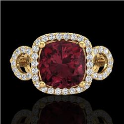 3.75 CTW Garnet & Micro VS/SI Diamond Ring 18K Yellow Gold - REF-65N3Y - 23005