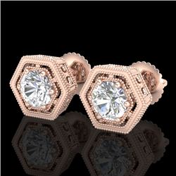 1.07 CTW VS/SI Diamond Solitaire Art Deco Stud Earrings 18K Rose Gold - REF-190T9M - 36900