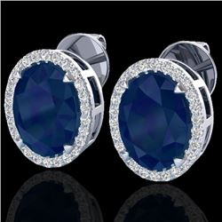 5.50 CTW Sapphire & Micro VS/SI Diamond Halo Earrings 18K White Gold - REF-81W8F - 20259