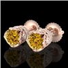 Image 1 : 1.85 CTW Intense Fancy Yellow Diamond Art Deco Stud Earrings 18K Rose Gold - REF-172K8W - 37414