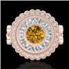 Image 2 : 2.03 CTW Intense Fancy Yellow Diamond Engagement Art Deco Ring 18K Rose Gold - REF-245K5W - 37904