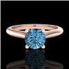 Image 2 : 0.83 CTW Fancy Intense Blue Diamond Solitaire Art Deco Ring 18K Rose Gold - REF-87T3M - 38196