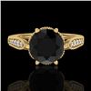 Image 2 : 2.2 CTW Fancy Black Diamond Solitaire Engagement Art Deco Ring 18K Yellow Gold - REF-141A8X - 38089