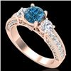 Image 1 : 2.07 CTW Intense Blue Diamond Solitaire Art Deco 3 Stone Ring 18K Rose Gold - REF-254N5Y - 37783