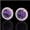 Image 1 : 4 CTW Amethyst & Halo VS/SI Diamond Micro Pave Earrings Solitaire 14K Rose Gold - REF-53H3A - 21476