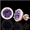 Image 2 : 4 CTW Amethyst & Halo VS/SI Diamond Micro Pave Earrings Solitaire 14K Rose Gold - REF-53H3A - 21476