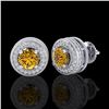Image 2 : 2.09 CTW Intense Fancy Yellow Diamond Art Deco Stud Earrings 18K White Gold - REF-218F2N - 38015