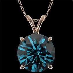 2.50 CTW Certified Intense Blue SI Diamond Solitaire Necklace 10K Rose Gold - REF-575N8Y - 33247