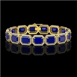 38.61 CTW Sapphire & Diamond Halo Bracelet 10K Yellow Gold - REF-392X4T - 41530