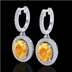 3.50 CTW Citrine & Micro Pave VS/SI Diamond Earrings Halo 18K White Gold - REF-94H5A - 20320