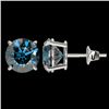 Image 2 : 3.15 CTW Certified Intense Blue SI Diamond Solitaire Stud Earrings 10K White Gold - REF-379X3T - 367
