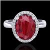 Image 1 : 3 CTW Ruby And Micro Pave VS/SI Diamond Ring Halo 18K White Gold - REF-64A9X - 21112