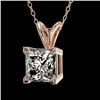 Image 2 : 1 CTW Certified VS/SI Quality Princess Diamond Solitaire Necklace 10K Rose Gold - REF-265H3A - 33196