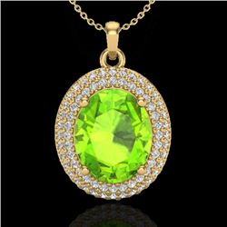 4.50 CTW Peridot & Micro Pave VS/SI Diamond Necklace 18K Yellow Gold - REF-112K8W - 20570