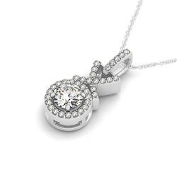 0.78 CTW Certified VS/SI Diamond Solitaire Halo Necklace 14K White Gold - REF-102T2M - 30195