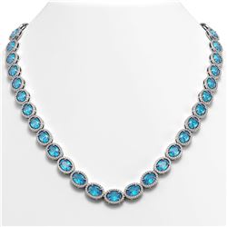 55.41 CTW Swiss Topaz & Diamond Halo Necklace 10K White Gold - REF-681T8M - 40586