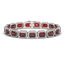 26.21 CTW Garnet & Diamond Halo Bracelet 10K White Gold - REF-301T8M - 41423