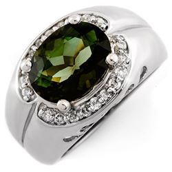 3.58 CTW Green Tourmaline & Diamond Ring 10K White Gold - REF-86X4T - 10074