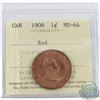 Image 1 : 1-cent 1908 ICCS Certified MS-64 RED. Flashy Red coin with strong strike qualities.