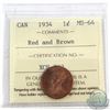Image 1 : 1-cent 1934 ICCS Certified MS-64 Red and Brown