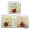 Image 1 : 1-cent 1982, 1984 & 1987 ICCS Certified MS-66; Red. Only 2 Graded Higher by ICCS. 3pcs