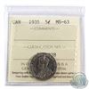 Image 1 : 5-cent 1935 ICCS Certified MS-63. A Nice Mint State example of this Grade.