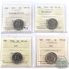 Image 1 : 5-cent 1945 No Chrome VF-20, 1946 Arrowhead VF-30, 1946 6/6 MS-63 & 1947 Dot VF-30. All ICCS Certifi
