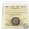 Image 1 : 10-cent 1905 ICCS Certified AU-50. Nice sharp details!