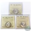 25-cent 1937, 1940 & 1941 ICCS Certified MS-64. 3pcs