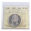 Image 1 : 50-cent 1947 Curved Right 7 ICCS Certified MS-64. An attractive coin with lots of mint luster.