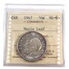 Image 1 : 50-cent 1947 Maple Leaf, ICCS Certified MS-63! A choice coin with bright fields accented by a light 