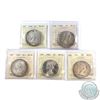 Image 1 : Silver $1 1958, 1959, 1960, 1961 & 1962 ICCS Certified MS-64! Coins have varying degrees of light to