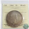 Image 1 : Silver $1 1964 ICCS Certified MS-65. A medium toned coin with rainbow iridescent colours. Tied for t