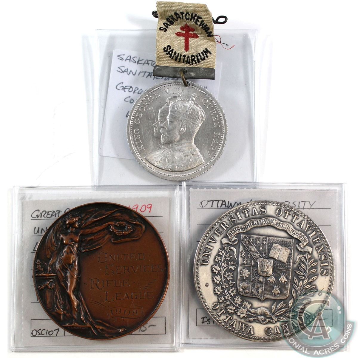 Group Lot of 3 medals. Ottawa University Silver Plated religious Medal