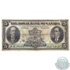 Image 2 : 630-12-04. 1913 The Royal Bank of Canada $5. S/N: 4880075/D. Note is F-VF with some damage.