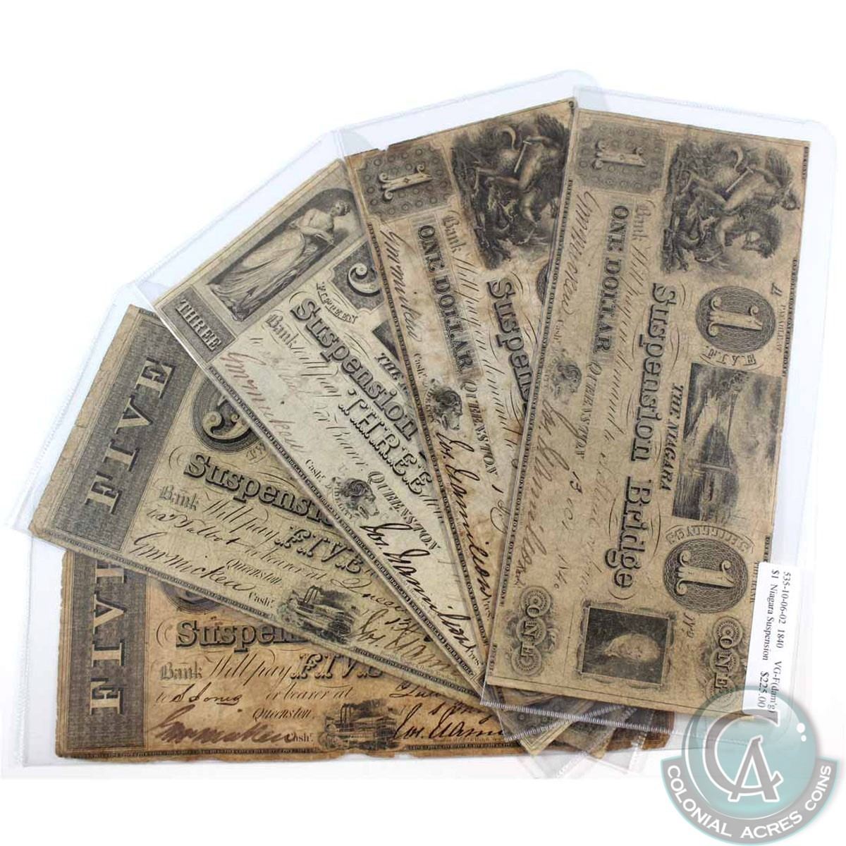 Paper Money: Group Lot of 5 different 1840's Niagara Suspension Bridge ...