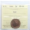 Image 1 : Nova Scotia 1/2-cent 1864 ICCS Certified MS-64 Red. Tied for 2nd highest grade with POP=14. Only 3 g
