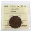 Image 1 : Newfoundland 1-cent 1919-C ICCS Certified MS-60; Brown