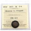 Image 1 : Newfoundland 5-cent 1873 Obverse 1 ICCS Certified G-4 (Clipped)